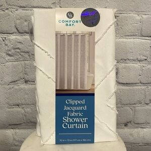 Comfort Bay clipped Jacard fabric shower curtain All White New in package